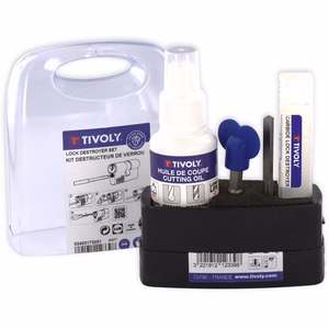 3 piezas -1 broca destruye cerraduras Ø 6 mm + Aceite de corte + 1 llave  - taladrado - Referencia: 82400170001 - Herramienta profesional - Tivoly