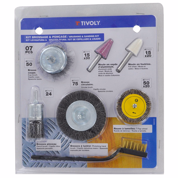 7 pieces: 4 brushes + 1 sanding wheel + 2 grinders  - TIVOLY - brushes - Reference: XT20252580200 - Image principale - Professional Tool