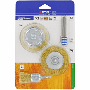 4 pièces : 3 brosses pour bois + 1 adaptateur SDS+  - brossage - Référence: XT20252580202 - Outil professionnel - Tivoly