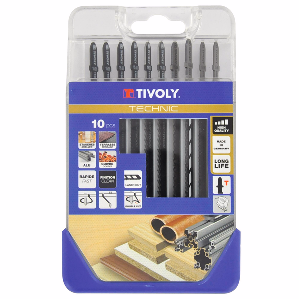10 jigsaw blades for wood, laminated wood and non-ferrous metals - T attachment  - TIVOLY - sawing - Reference: XT505570002 - Image principale - Professional Tool