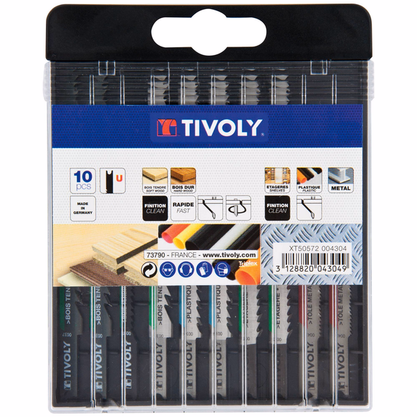 10 lames de scie sauteuse pour le bois, mélaminé, plastique et métaux non ferreux -Attache U  - TIVOLY - sciage - Référence: XT50572004304 - Image principale - Outil professionnel