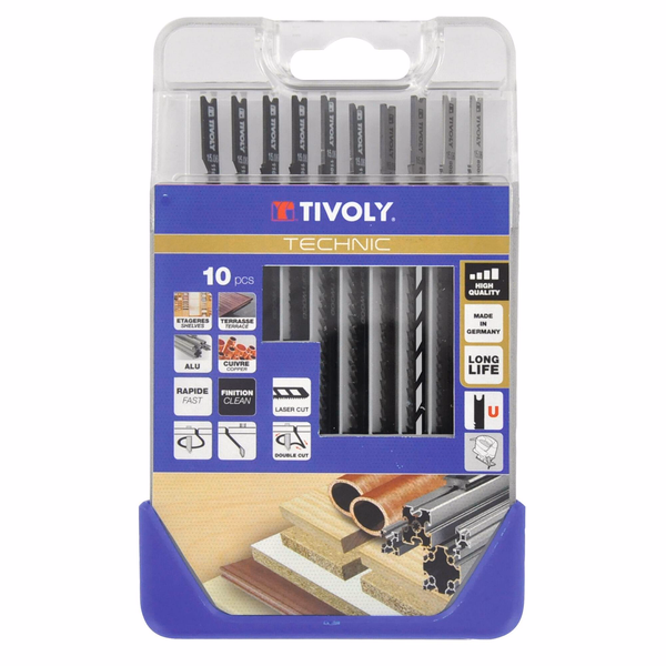 10 jigsaw blades for wood, laminated wood and non-ferrous metals - U attachment  - TIVOLY - sawing - Reference: XT505370002 - Image principale - Professional Tool