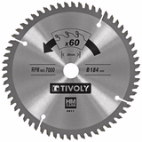 Ø: 184 x Ø2: 20 x Z: 60 / Lame de scie circulaire -Finition -Pour plastique, aluminium, bois durs -Pour scie portative (Etui carton)  - TIVOLY - sciage - Référence: XT50514004411 - Vue 1 - Outil professionnel