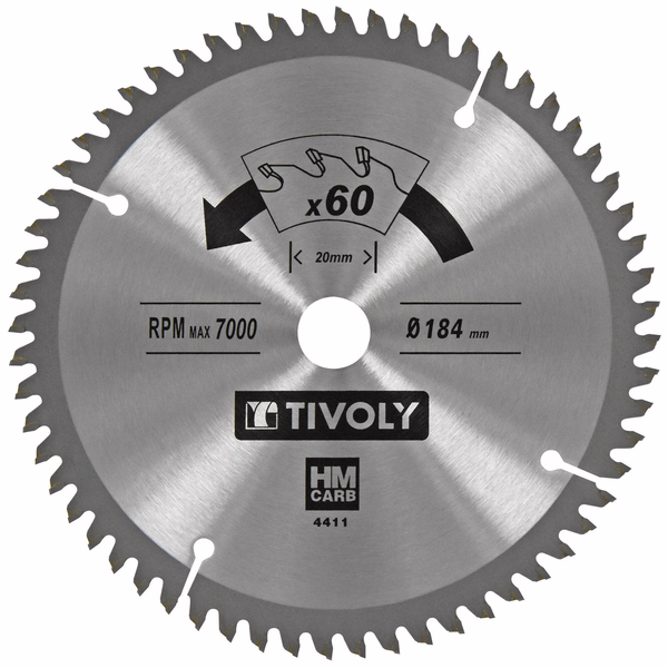 Ø: 184 x Ø2: 20 x Z: 60 / Lame de scie circulaire -Finition -Pour plastique, aluminium, bois durs -Pour scie portative (Etui carton)  - TIVOLY - sciage - Référence: XT50514004411 - Image principale - Outil professionnel