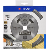 Ø: 184 x Ø2: 20 x Z: 60 / Circular saw blade - Finishing - For plastic, aluminium, hard wood -For portable saw (Carton sleeve)  - TIVOLY - sawing - Reference: XT50514004411 - Vue 2 - Professional Tool
