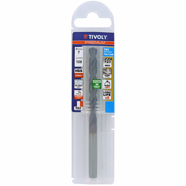Ø: 7 / L: 109 / Broca para metal HSSE TBX | Recubrimiento TiALN | Afilado 4 caras (Funda plástico) - TIVOLY - taladrado - Referencia: 11456140700 - Image principale - Herramienta profesional