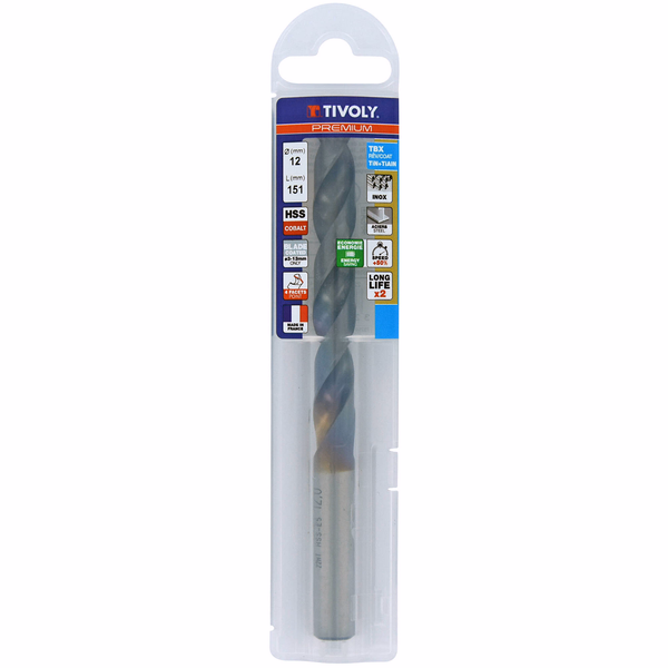Ø: 12 / L: 151 / Broca para metal HSSE TBX | Recubrimiento TiALN | Afilado 4 caras (Funda plástico) - TIVOLY - taladrado - Referencia: 11456141200 - Image principale - Herramienta profesional