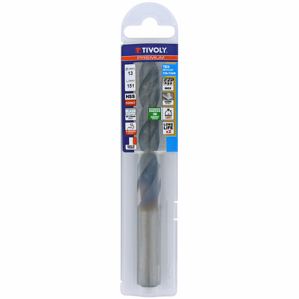 Ø: 13 / L: 151 / Broca para metal HSSE TBX | Recubrimiento TiALN | Afilado 4 caras (Funda plástico) - TIVOLY - taladrado - Referencia: 11456141300 - Image principale - Herramienta profesional