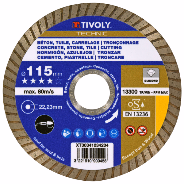 DIAMOND disc - MULTI-MATERIAL - Best Sellers Range (Hanging box) / Ø: 115 / Ep: 1.5 - TIVOLY - cutting discs - Reference: XT30341034204 - Image principale - Professional Tool