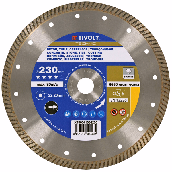 DIAMOND disc - MULTI-MATERIAL - Best Sellers Range (Hanging box) / Ø: 230 / Ep: 1.6 - TIVOLY - cutting discs - Reference: XT30341034206 - Image principale - Professional Tool