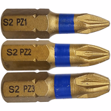 Embout de vissage -Torsion TiN -Pour vis Pozidriv (Blister) N°: N1-2-3 / L: 25 - TIVOLY - vissage & serrage - Référence: 11522220001 - Vue 1 - Outil professionnel