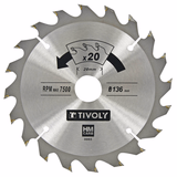 Ø: 136 x Ø2: 20 x Z: 20 / Ultra thin circular saw blade - Flow rate - For wood, plaster, plastic. (Carton sleeve)  - TIVOLY - sawing - Reference: XT505140003 - Vue 1 - Professional Tool