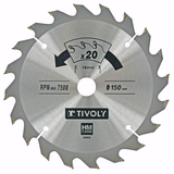Ø: 150 x Ø2: 16 x Z: 20 / Ultra thin circular saw blade - Flow rate - For wood, plaster, plastic. (Carton sleeve)  - TIVOLY - sawing - Reference: XT505140005 - Vue 1 - Professional Tool