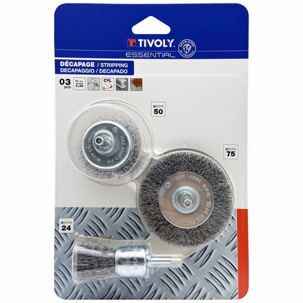 3 piezas: cepillos de acero para metal Ø 24 - 50 - 75 mm  - TIVOLY - cepillado - Referencia: XT20252580206 - Image principale - Herramienta profesional