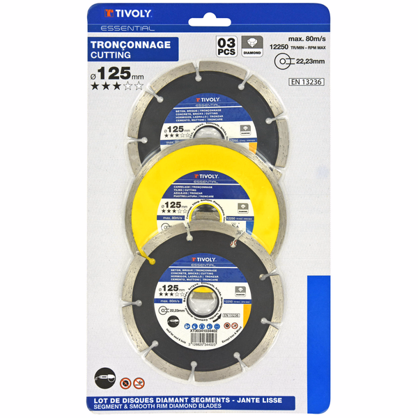 Lot 3 Disques Diamant Ø125mm ESSENTIAL (Blister) - TIVOLY - tronçonnage - Référence: XT31202 - Image principale - Outil professionnel