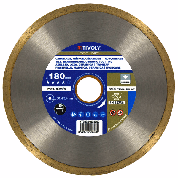 DIAMOND disc - TILES - Best Sellers Range (Hanging box) / Ø: 180 / Ep: 1.6 - TIVOLY - cutting discs - Reference: XT30341034202 - Image principale - Professional Tool