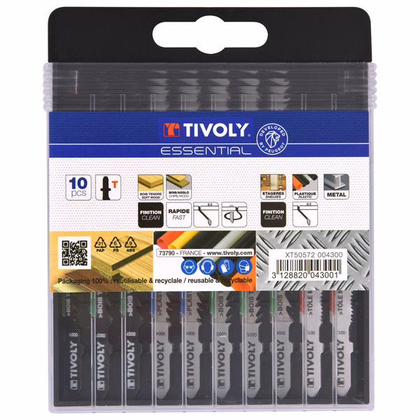 10 jigsaw blades for wood, laminated wood, plastic and non-ferrous metals - T attachment  - TIVOLY - sawing - Reference: XT50572004300 - Image principale - Professional Tool