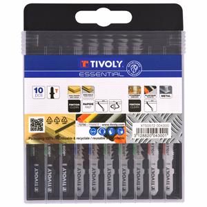 10 lames de scie sauteuse pour le bois, mélaminé, plastique et métaux non ferreux -Attache T  - compositions mixtes de sciage - Référence: XT50572004300 - Outil professionnel - Tivoly