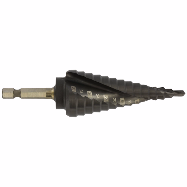 HSS step drill bit - TiAlN coated - Helicoidal flutes -Split point - Shock serie hexa shank PREMIUM (Blister Box) - TIVOLY - drilling - Reference: 1144822 - Image principale - Professional Tool