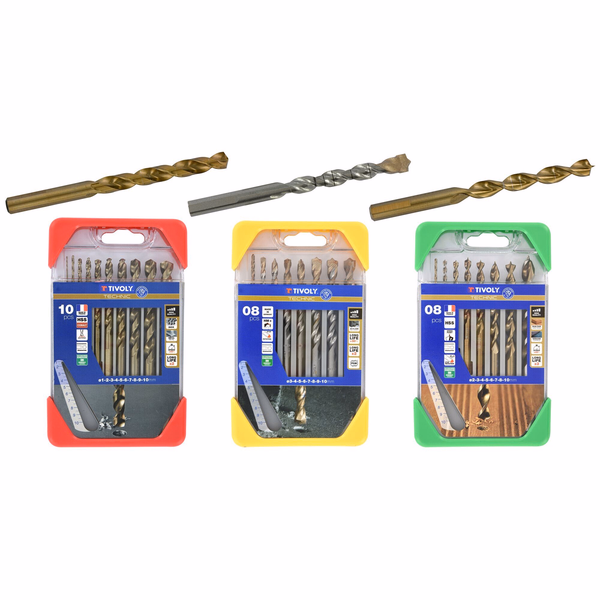 Lot de 3 coffrets clipster TECHNIC : 1 coffret de forets métal cobalt 5% gradués 10pcs Ø 1 à 10mm + 1 coffret de forets béton gradués 8pcs Ø3 à 10mm + 1 coffret de mèches bois 3 pointes graduées 8pcs Ø2 à 10mm  - TIVOLY - mallettes mixtes - Référence: 11901170064 - Image principale - Outil professionnel