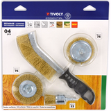 4 pieces: 3 drill brushes + 1 ergonomic hand brush for wood stripping  - TIVOLY - brushes - Reference: XT20252580209 - Vue 1 - Professional Tool