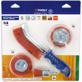 4 pièces : 3 brosses perceuse + 1 brosse main ergo pour le nettoyage du bois, cuivre, métal  - TIVOLY - brossage - Référence: XT20252580210 - Vue 1 - Outil professionnel