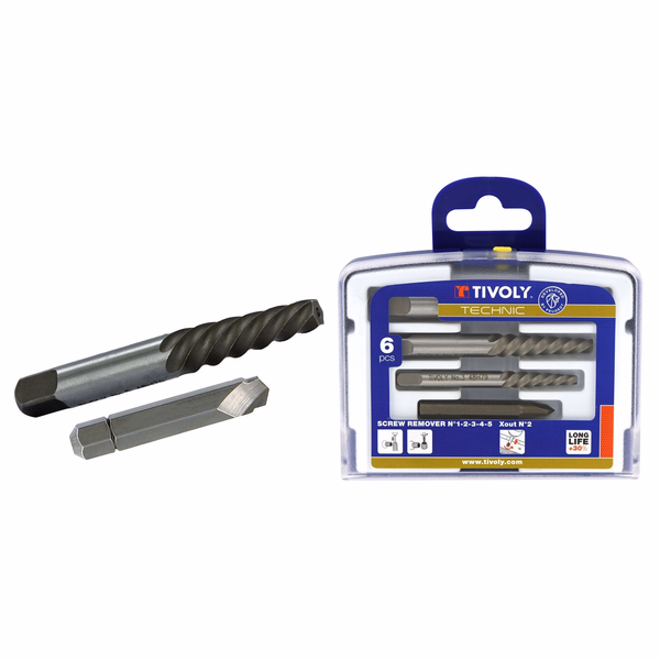6 pieces - 5 dowel and broken screw extractors + 1 X-out No. 2  - TIVOLY - accessories - Reference: 11111070001 - Image principale - Professional Tool
