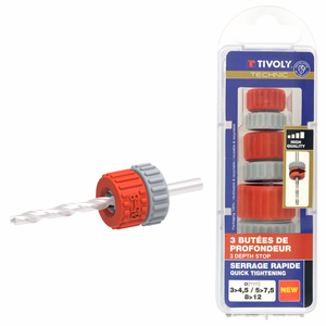 3 adjustable depth stops for Ø 3-4.5/5-7.5/8-12 mm drill bits  - assemblies - Reference: 11109720001 - Professional Tool - Tivoly
