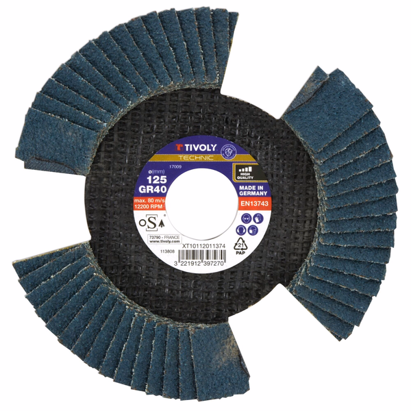 Zirconium open-flap disc Ø125 Gr 40 (Hanging cardboard) / Dim 125 / Gr : 40 - TIVOLY - sanding - Reference: XT10112011374 - Image principale - Professional Tool