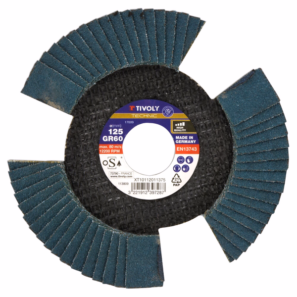 Disque LAMELLES ZIRCONIUM ajourées (Cartonnette brochable) / Dim 125 / Gr : 60 - TIVOLY - ponçage - Référence: XT10112011375 - Image principale - Outil professionnel