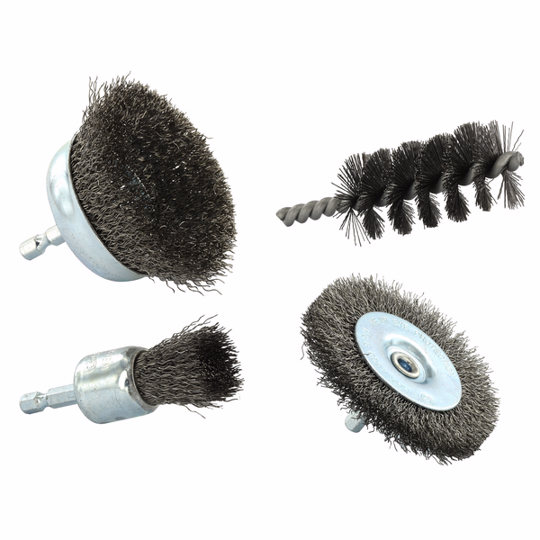 Kit de 4 brosses pour perceuse de toutes formes Ø22-28 et 75mm fil acier ondulé  - TIVOLY - brossage - Référence: XT20252580213 - Image principale - Outil professionnel