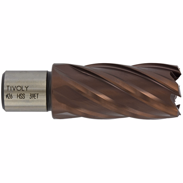 HSS annular cutter - TiAlN coating - Long series - Weldon (Hanging tube) Ø: 36 / Øint: 27 / L: 80 - TIVOLY - core hole drilling - Reference: 10370113600 - Image principale - Professional Tool