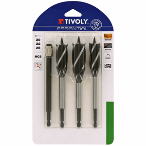 4 pieces - 3 wood drill bits with 4 cutting edges Ø 20 to 25 mm + 1 extension  - drilling - Réf. 10802720001 - Outil professionnel - Tivoly