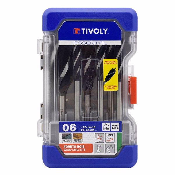 6 wood drill bits with 4 cutting edges, hexagonal shank Ø 12 to 32 mm  - TIVOLY - drilling - Reference: 10802770001 - Image principale - Professional Tool