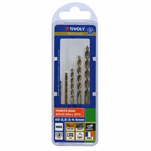 5 speed point wood drill bits Ø 2 to 5 mm  - drilling - Réf. 10864070003 - Outil professionnel - Tivoly