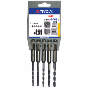 5 forets SDS+ simple goujure L110mm Ø 4 à 6mm  - perçage - Réf. 10901070046 - Outil professionnel - Tivoly