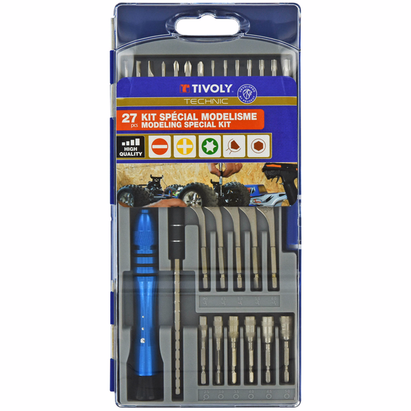 27 pieces - 14 model-making bits + 5 wrenches + 6 nutsetters + 1 extension + 1 bit holder - PRECISION  - TIVOLY - screwdriving - Reference: 11501570025 - Image principale - Professional Tool