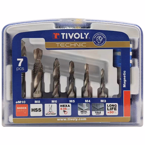 7 pièces - 6 forets taraudeurs fraisureurs HSS queue hexagonale M3 à M10 -Porte-embout Quick change  - taraudage - Référence: 10502970001 - Outil professionnel - Tivoly