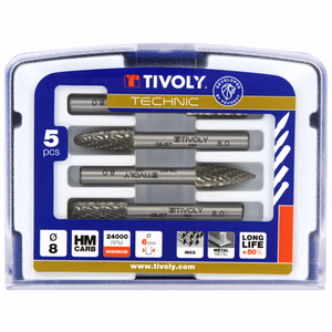 5 carbide rotary burr, Ø 8mm, Normal teeth with chip breaker, 6 mm shank  - milling - Réf. 10316070008 - Outil professionnel - Tivoly