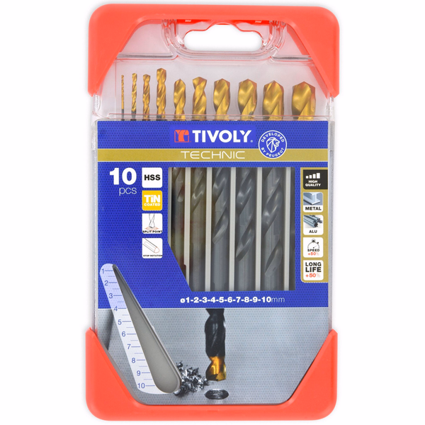 10 fully ground TiN coated HSS metal drill bits, split point - Tri-flat shank Ø 1 to 10 mm  - TIVOLY - drilling - Reference: 11453170001 - Image principale - Professional Tool