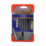 10 fully ground TiN coated HSS metal drill bits, split point - Tri-flat shank Ø 1 to 10 mm  - TIVOLY - drilling - Reference: 11453170001 - Vue 2 - Professional Tool