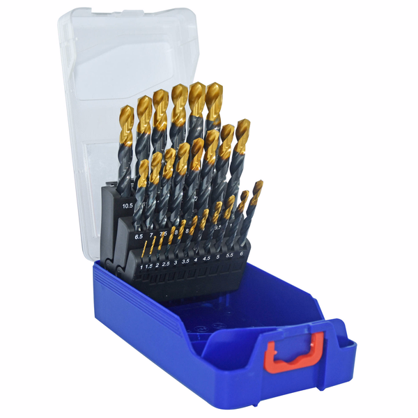 25 brocas para metal HSS STEAM rectificadas con recubrimiento TiN punta en cruz mango de 3 caras Ø 1 a 13 mm  - TIVOLY - taladrado - Referencia: 11453170017 - Image principale - Herramienta profesional