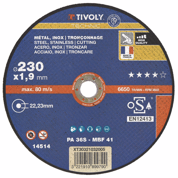Disque à tronçonner -Gamme Best Sellers -Pour le métal (Boite) / Ø: 230 / Ep: 1.9 - TIVOLY - tronçonnage - Référence: XT30321032005 - Image principale - Outil professionnel