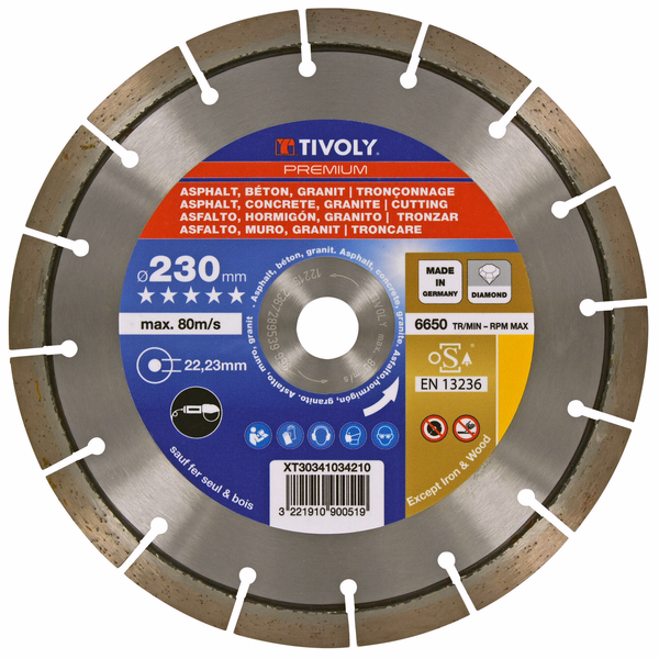 Disco DIAMANTE -ASFALTO/HORMIGÓN -Gama de Alto Rendimiento PREMIUM (Caja colgante) - TIVOLY - tronzado - Referencia: XT31261 - Image principale - Herramienta profesional