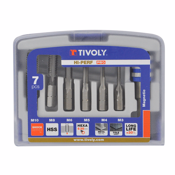 7 pieces - 6 taps HSS M3 to M10 hexagonal shank - Quick change bit holder  - TIVOLY - tapping - Reference: 10503070001 - Image principale - Professional Tool