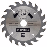 Ø: 140 x Ø2: 20 x Z: 20 / Lame de scie circulaire -Débit - Pour Bois et plâtre -Pour scie portative (Etui carton)  - TIVOLY - sciage - Référence: XT50514004136 - Vue 1 - Outil professionnel
