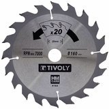 Ø: 160 x Ø2: 20 x Z: 20 / Circular saw blade - High-speed - For wood and plaster - For portable saw (Carton sleeve)  - TIVOLY - sawing - Reference: XT50514004163 - Vue 1 - Professional Tool