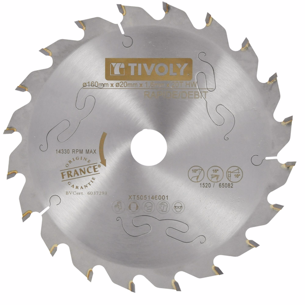 Lame de scie circulaire -Débit - Pour Bois -Pour scie portative. TECHNIC (Blister Box) - TIVOLY - sciage - Référence: XT50154 - Image principale - Outil professionnel