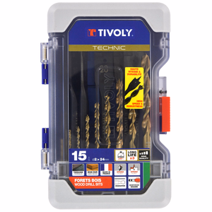 15 pieces - 9 HSS speed point wood drill bits Ø 2 to 10 mm + 6 flat wood drill bits Ø 14 to 24 mm  - drilling - Réf. 10802470002 - Outil professionnel - Tivoly