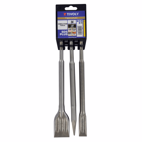 3 pieces - DEMOLITION PACK chisel bit & chisels SDS+ L250 mm  - TIVOLY - drilling - Reference: 10901070048 - Image principale - Professional Tool